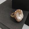 Natural Freshwater Pearl & Diamond Light Luxury Women's Retro Ring