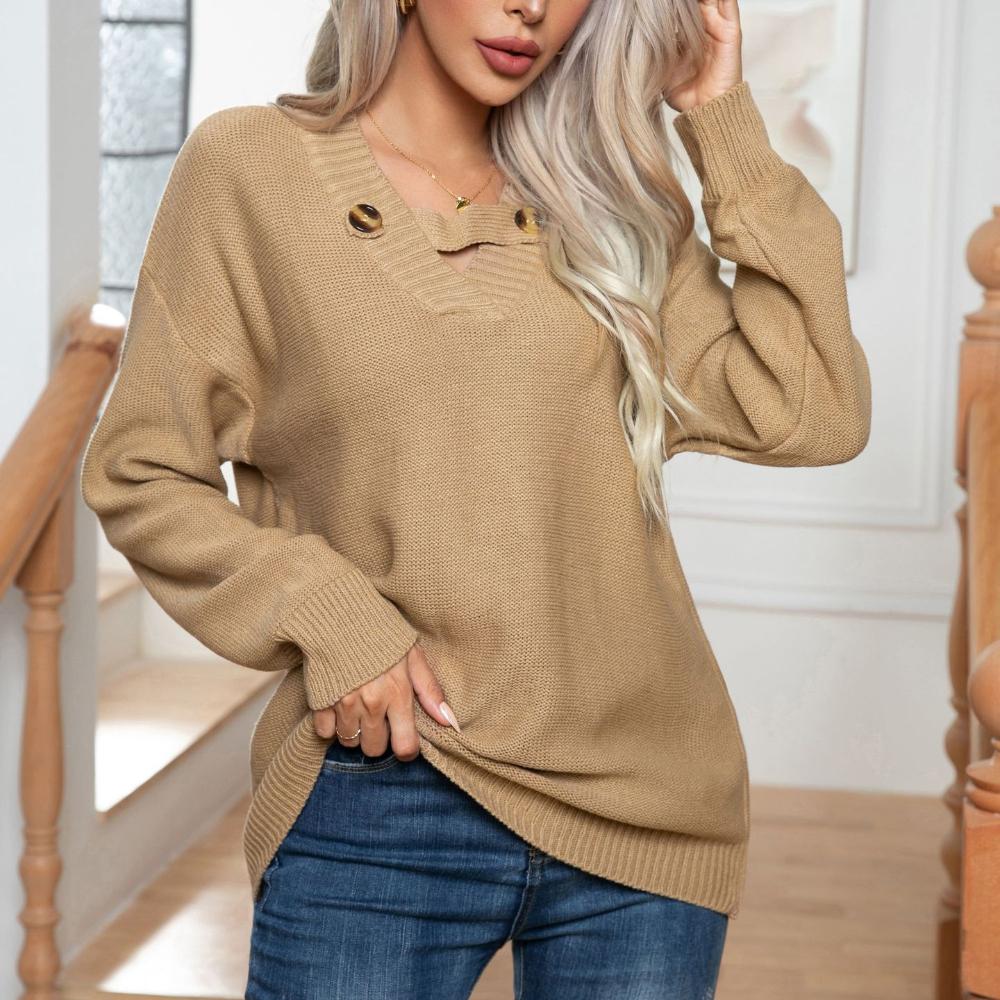 IHUASU Женский дизайнерский свитер на пуговицах, женский свободный трикотаж с длинным рукавом на осень и зиму