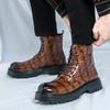 Модный Роскошный Бренд Мужские Осенне-Зимние Ботинки Хайтопы из Кожи Крокодила с Боковой Молнией Модные Новые Мужские Удобные Короткие Ботинки
