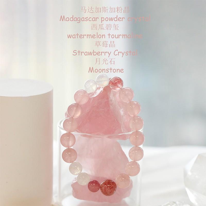 Natural Crystal Bracelet Madagascar Rose Quartz Strawberry Beaded Best Friends Gift