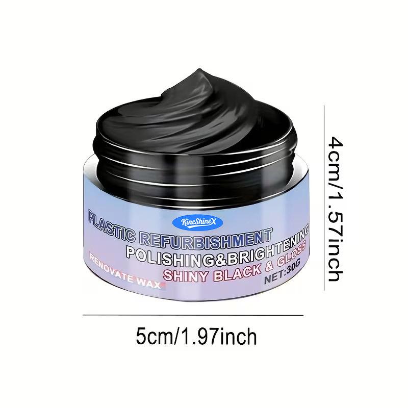 Plastic Refurbishment Polish Paste 30g, Car Interior Dashboard Trim Restorer Wax, Deep Black Shine & UV Protection for Faded Bumper Door Panels
