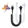 6A 3in1 1.8M Spring Charging Cable For Huawei Xiaomi Sansung Super Fast Charge Data Cable USB A To Micro USB Type-C For IPhone