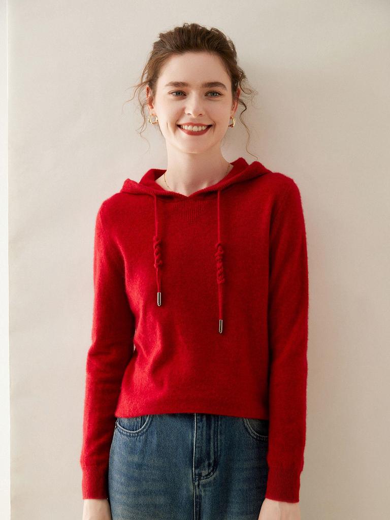Women's Cashmere Hoodie: Solid Color Loose Slimming Pullover Knit Sweater for Autumn/Winter Outerwear