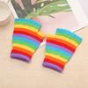 1 Pair Students Gloves Half Finger Knitted Colorful Rainbow Stripe Stretchy Comfortable Keep Warm Super Soft Autumn Winter Women