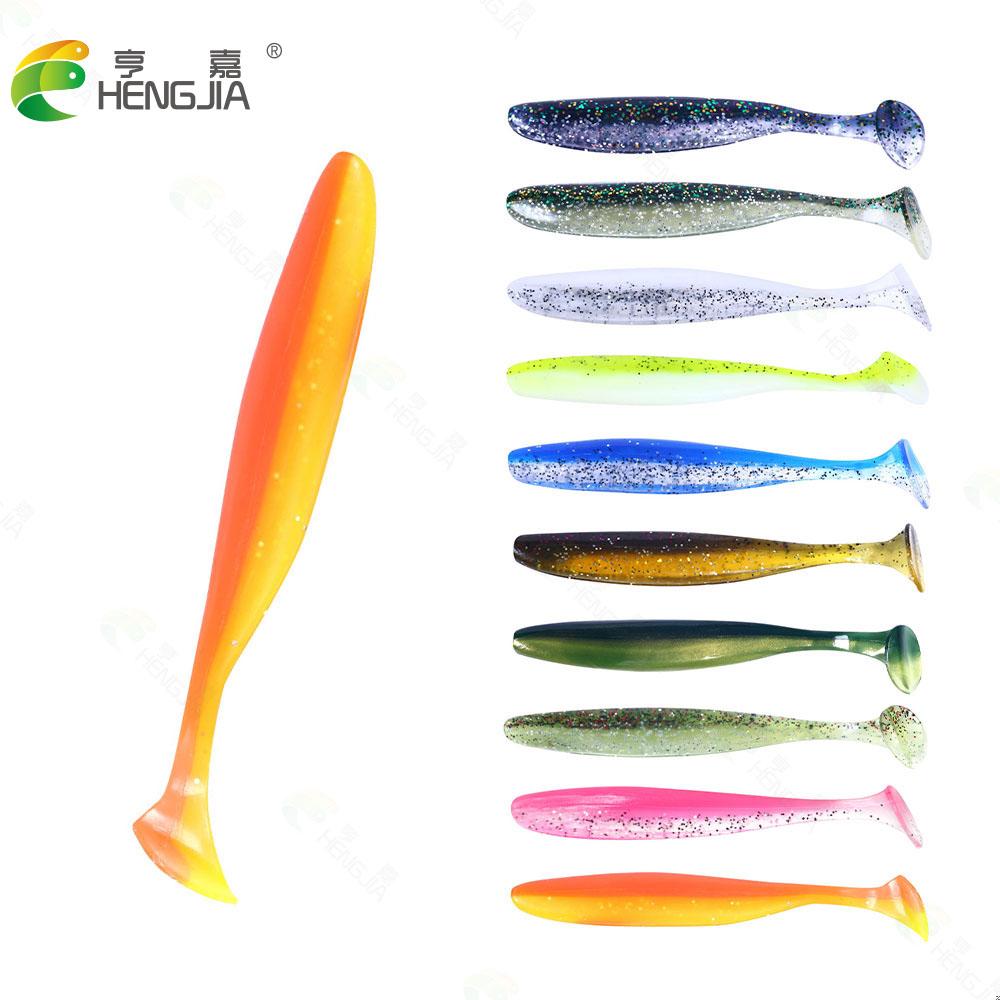HENGJIA 6 шт., двухцветные блестящие рыболовные приманки, мягкая приманка, 9 см, искусственная приманка, снасти, джеркбейты, приманка для плавания, Т-образный хвост для щуки и окуня