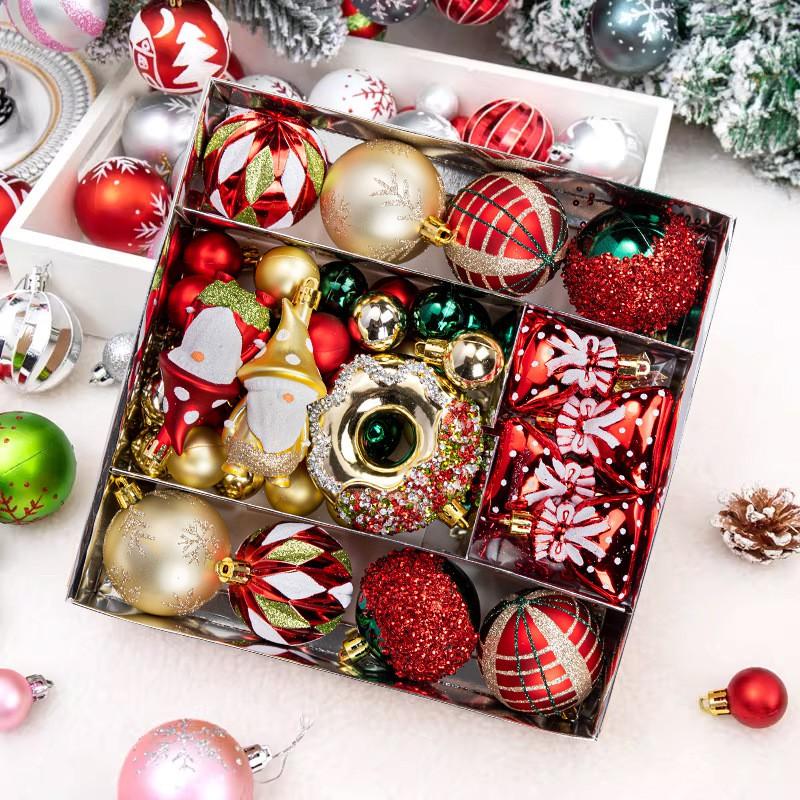 60pcs Christmas Ornament Set With Donut-shaped Hanging Decorations Cartoon Style Plastic Baubles Tree Home Decoration