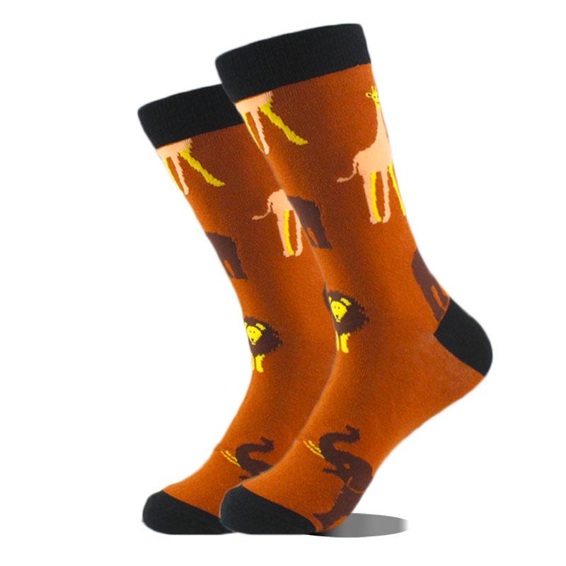 Happy Funny Socks Men Animal Lion Sloth Shark Crazy Design Sokken Unisex Novelty Violin Carrot Crew Skateboard Calcetines Hombre