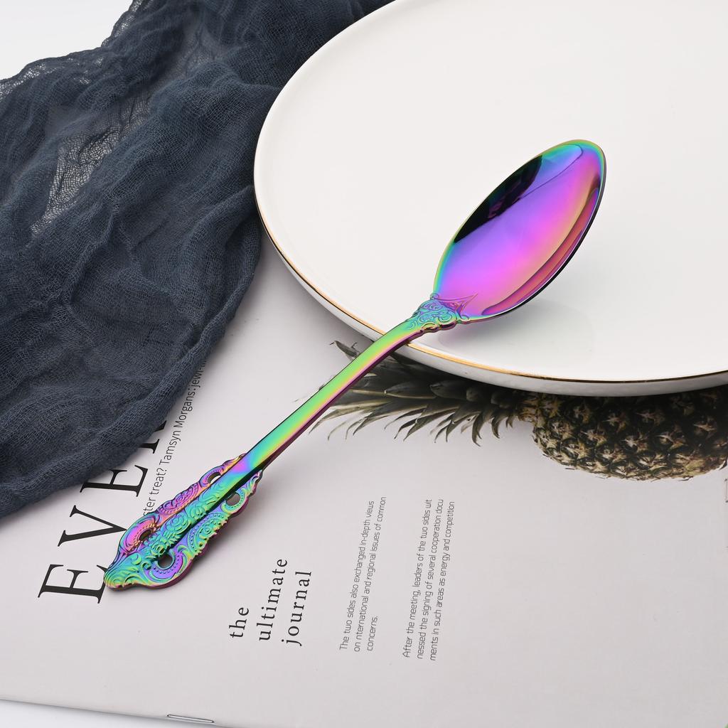 Набор из 6 блестящих золотых чайных ложек из нержавеющей стали 304, роскошные десертные ложки, набор столовых приборов, набор столовых приборов в западном стиле