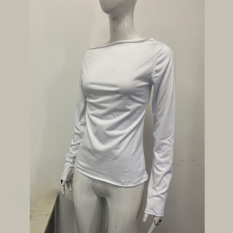 Европейская и американская весенне-осенняя мода, сексуальный базовый топ однотонной расцветки