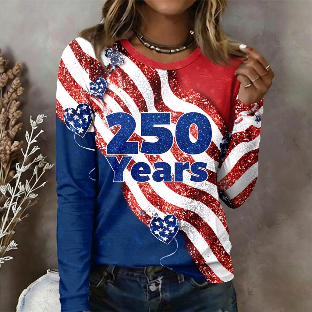 Женская рубашка с длинным рукавом Женская повседневная футболка с круглым вырезом и длинным рукавом с принтом