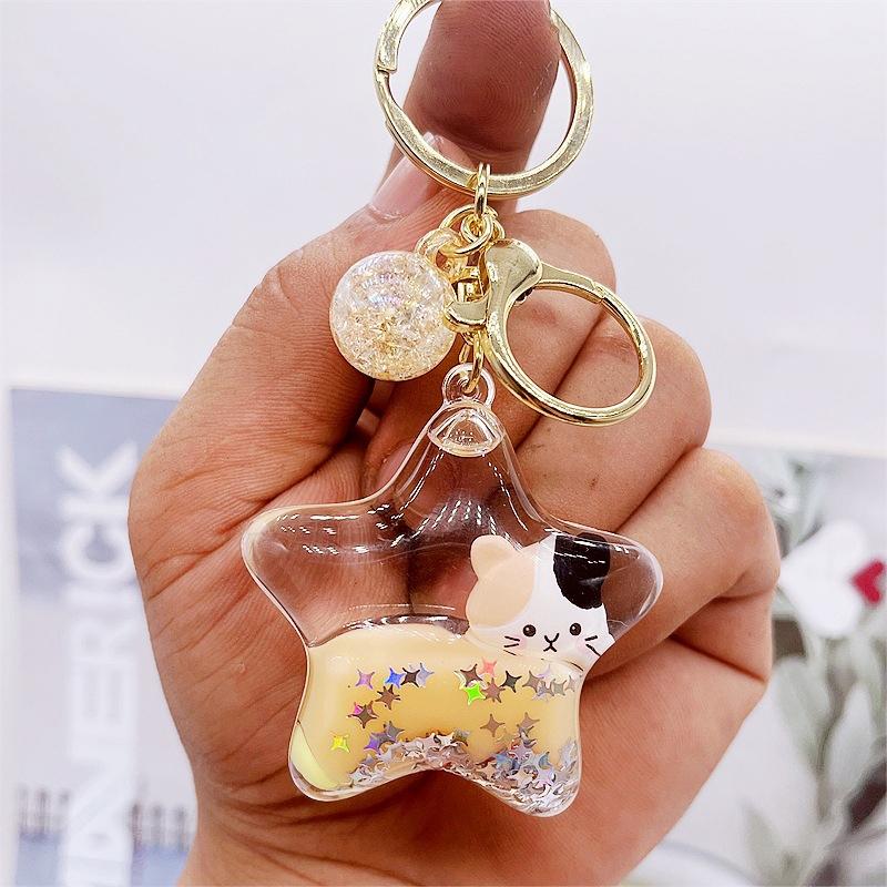 Personalized Cartoon Five-Star Milk Tea Oil Liquid Drift Bottle Keychain Schoolbag Car Creative Pendant