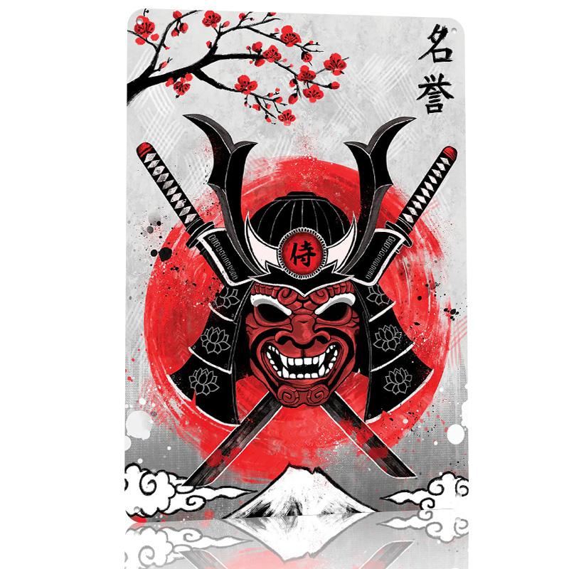 Samurai RubyArt D Texture Metal Poster Customized Wall Art Tin Sign Gift for Mancave Room Accessories Decoration Garage House