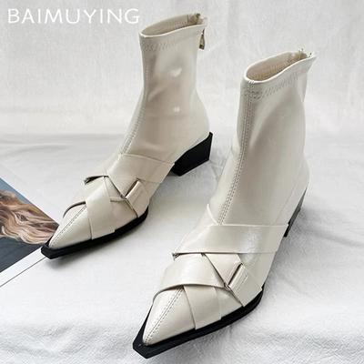 Кожаные женские ботильоны до щиколотки с острым носком, сексуальные балетки, дизайнерские, зимние, новый бренд 2024, тренд, модные, гладиаторы, женская обувь