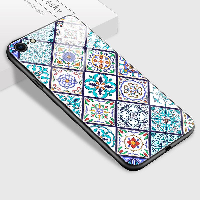 Tempered Glass Phone Case for iPhone Samsung Galaxy Infinix TPU Soft Edge Fashion Geometric Patterns Shockproof Cover