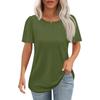 Women's Fashionable Casual Short Sleeve Button Print Round Neck Pullover Top