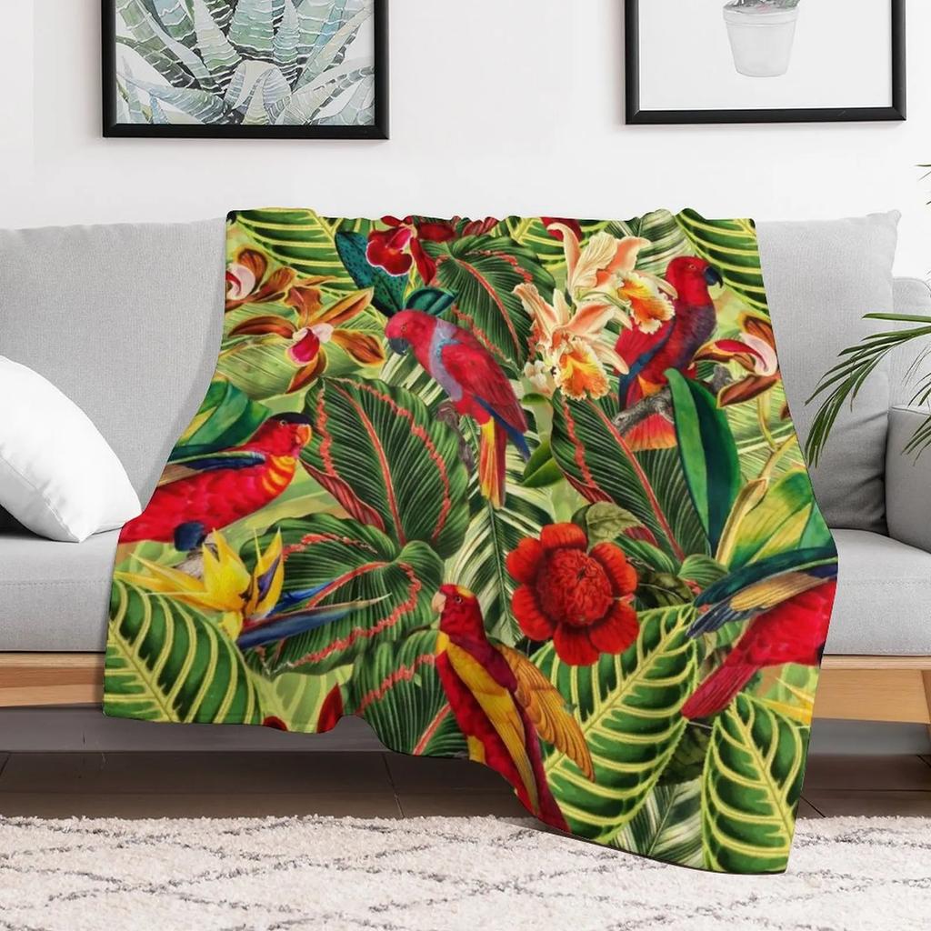 Vintage Tropical Bird Jungle Garden Throw Blanket Breathable Lightweight Blanket for Adults Kids
