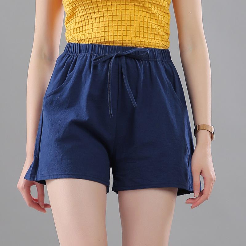 Washed Cotton Solid Color Women's Loose Wide-Leg Elastic Waist Casual Shorts