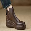 PU 8 Cm Handmade Women's Shoes Autumn and Winter Soft Leather To Increase Waterproof Platform Soft-soled Lightweight Short Boots