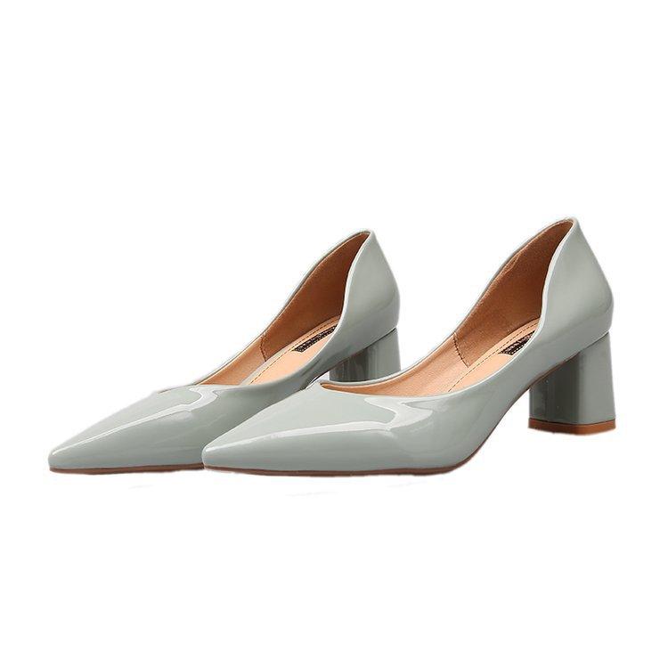 Новые женские туфли-лодочки черного цвета на высоком каблуке, женские лакированные туфли из толстой кожи с осенним острым носком, женские босоножки, роскошные квадратные каблуки88