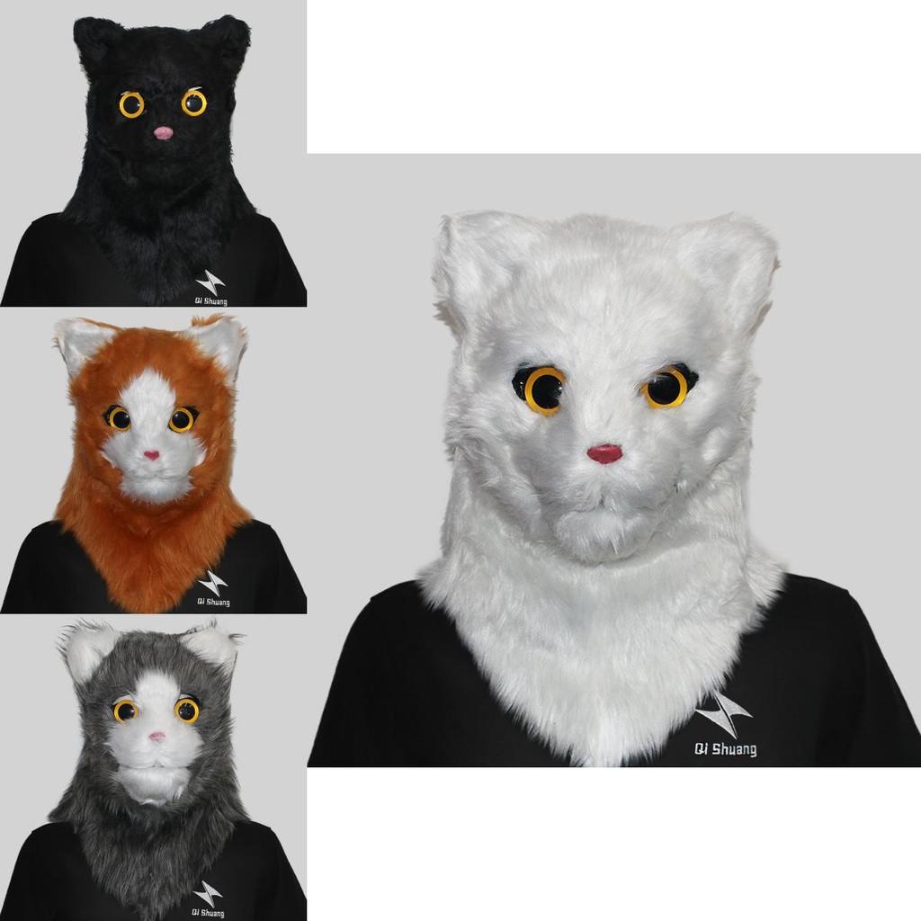 Милая игривая маска кошачьей головы с подвижной челюстью для веселых праздничных торжеств