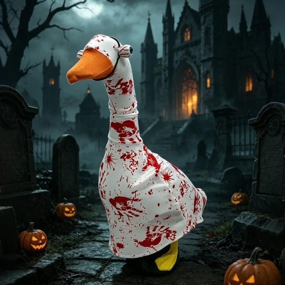 Spooky Halloween Bloody Goose Costume Set Yard Goose Statue Halloween Costume Garden Lawn