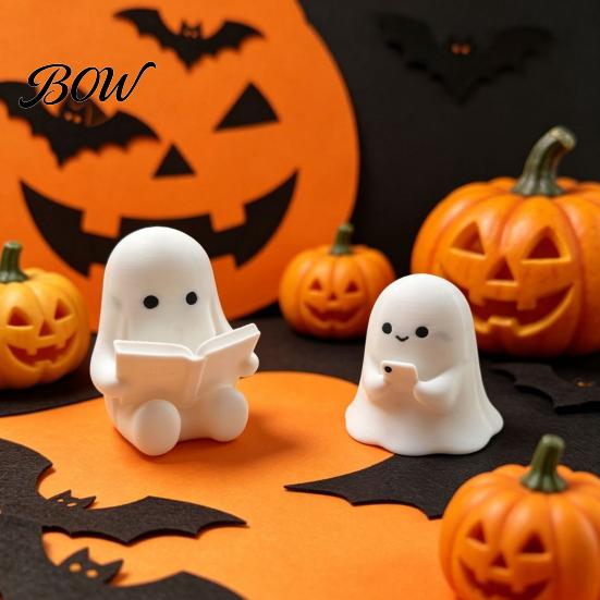 Cute Ghost Table Decor 3D Printed Halloween Figurine, Spooky Resin Statue, Funny Desktop Tray Reading Figurine Decor, Tabletop Centerpiece for