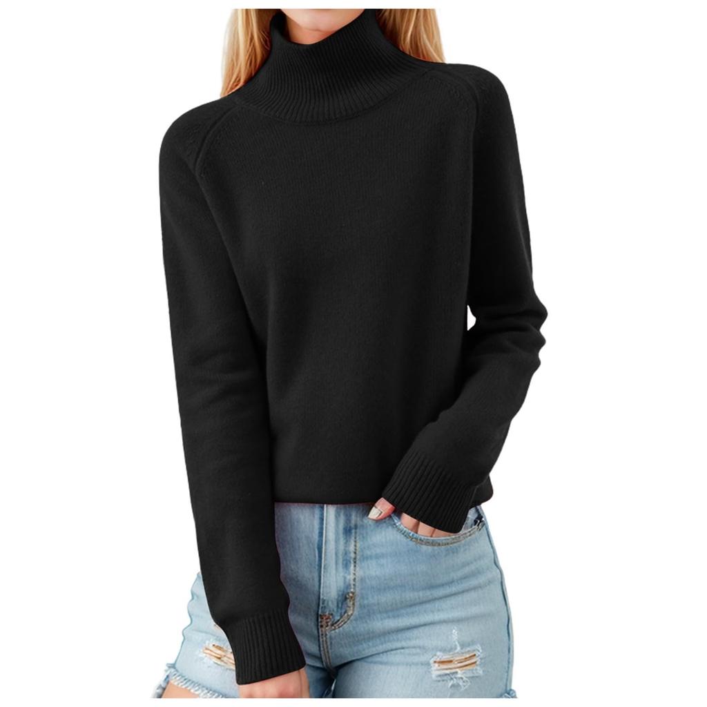 Women's Pullover Long Sleeve Knitted Casual Loose Plain Tops Stand-Up Collar Long Sleeve Winter Casual Sweatshirt Casual Turtleneck Sweater