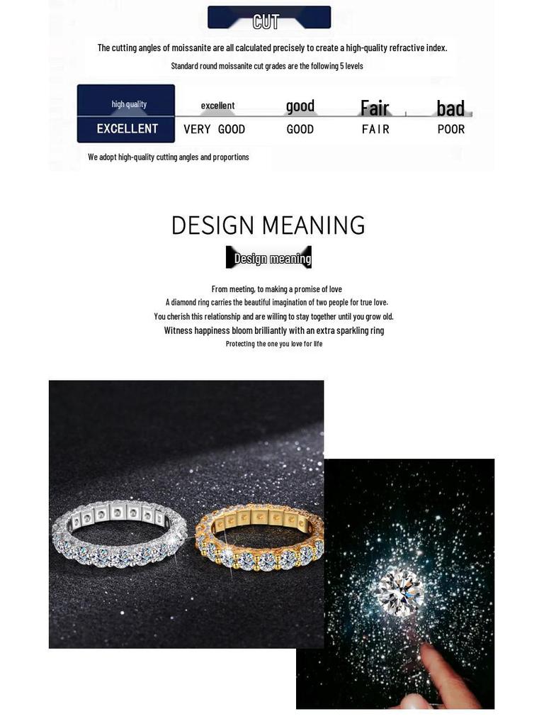 Кольцо-дорожка из стерлингового серебра 925 пробы с муассанитами паве, полностью усыпанное бриллиантами, с платиновым покрытием