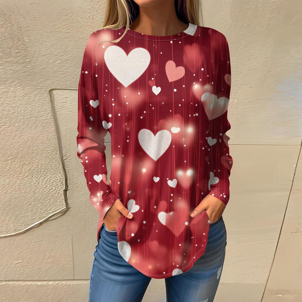 Футболки женские осенние повседневные рубашки с длинным рукавом толстовка винтажный графический принт топ пуловер ко Дню святого Валентина