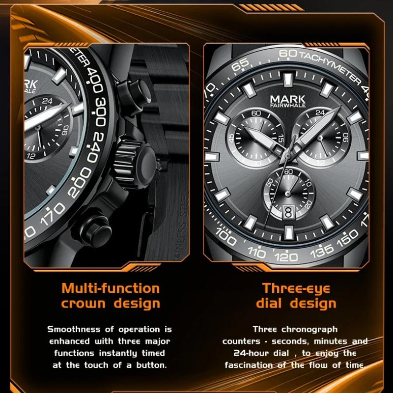 MARK FAIRWHALE Watches for Man 5016 Quartz Wristwatches Stainless Steel Calendar Chronograph Waterproof Men Watches Gift Box