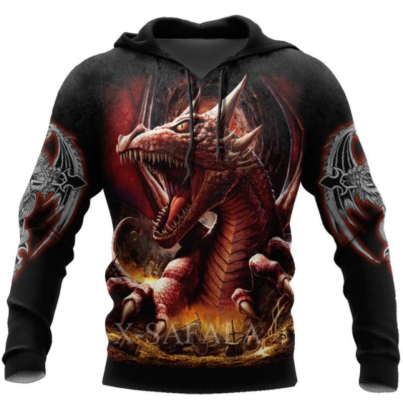Spring Autumn Dragon And Tiger Tattoos 3D Print Unisex Deluxe Hoodie Men Sweatshirt Streetwear Pullover Casual Jacket Tracksuit