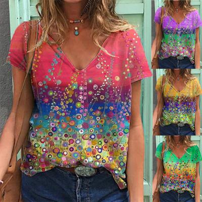Модные весенние блузки с принтом «пузыри», футболки с коротким рукавом и V-образным вырезом, повседневные