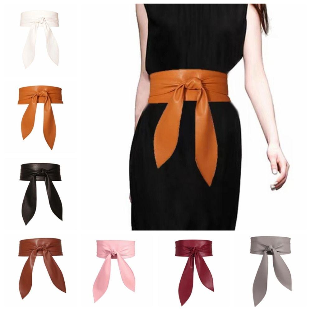 Waist Belts PU Leather Waist Belt Ribbon Knotted Belt Soft Women Waistband Trouser Decoration