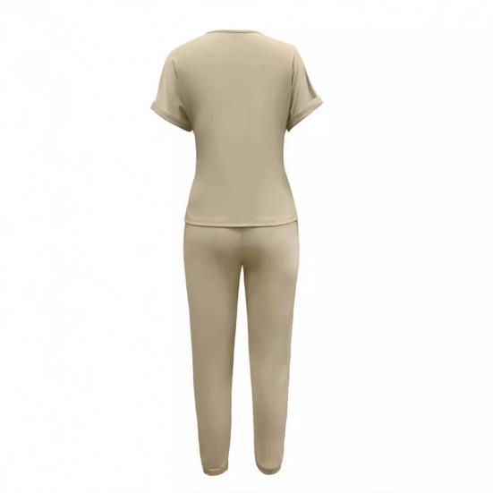 Женский спортивный костюм с коротким рукавом Yousheng, повседневный топ с круглым вырезом и джоггеры на шнурке с карманами, женский спортивный комплект из двух частей