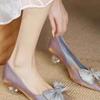 French Dress with a Small Design Temperament Socialite High Heels Pointed Head Thick Bow Soft Soled Single Shoes