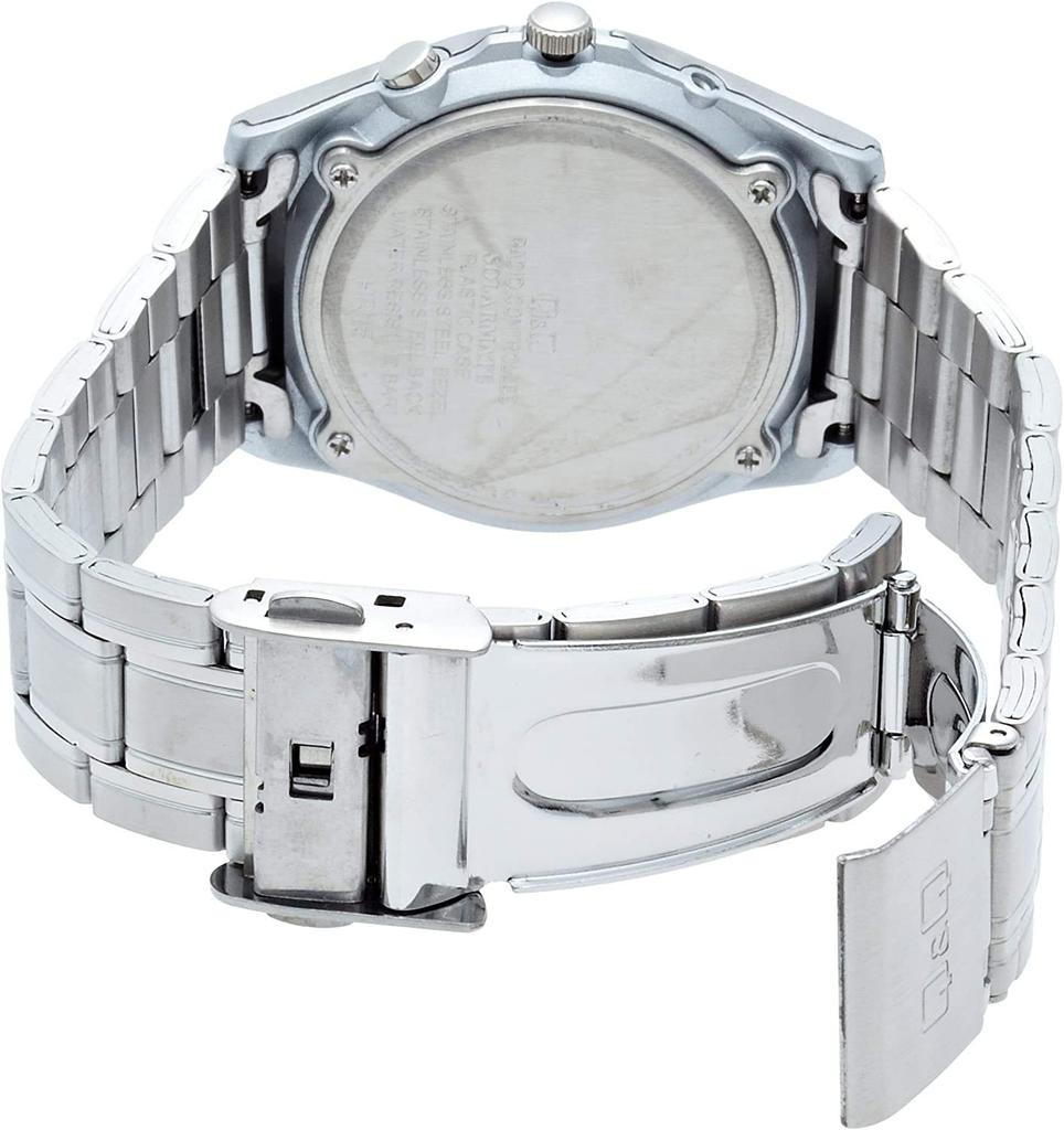 Мужские радиоуправляемые часы Citizen Аналоговые Солнечные Дата Металл Черный Q&Q HG08-202, Питание, Водонепроницаемые, Дисплей, Ремешок,