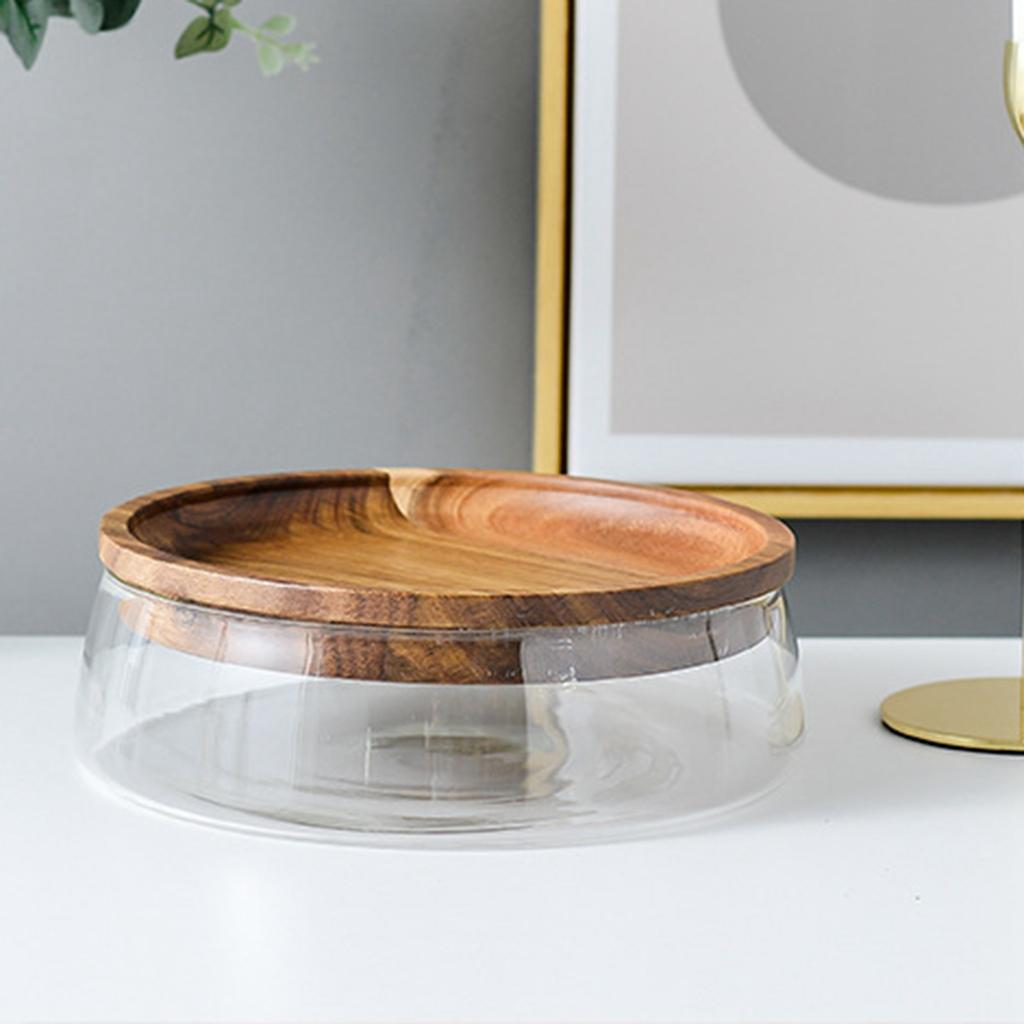 Glass Bowl with Wood Plate Fruit Nut Dried Candy Serving Tray Storage Box with Lid Dry Fruits Container Home Kitchen Supplies
