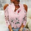 QICED Summer Women's Top Floral Print Off-the-shoulder Lace Patchwork Long-sleeved T-shirt for Women
