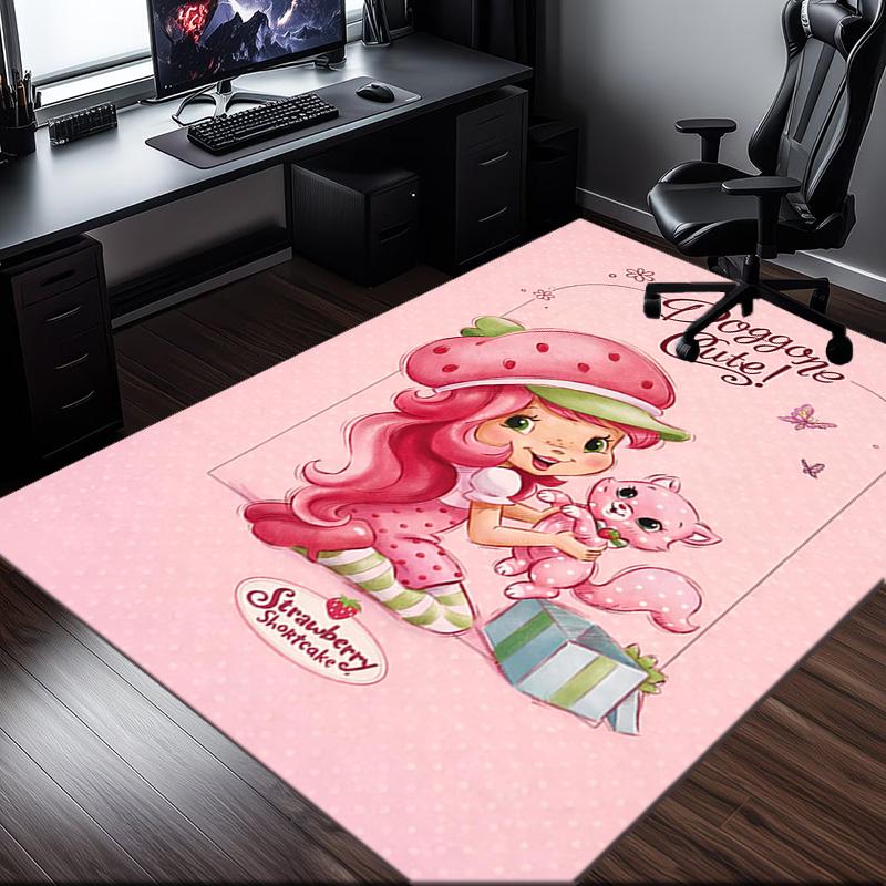 Straw-berry Sweet Moment Rug Office Carpet Non-Slip Mat, Chair Rug Floor Covering for Gaming, Bedroom, Living Room , Home Decor Christmas Gift
