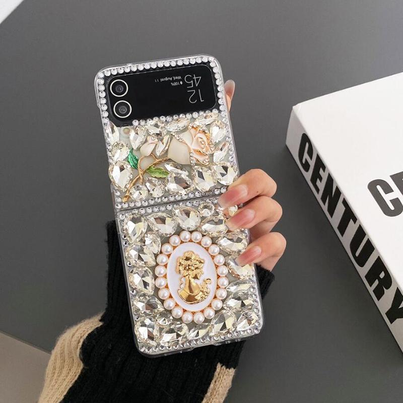 Luxury Bling Rhinestone Case For Samsung Z Flip 5 Z Flip 4 Z Fold 5 4S23 S22 Ultra S21 A14 A24 A34 A54 A13 A23 A33 A53 DIY Diamond Hard PC Back Cover