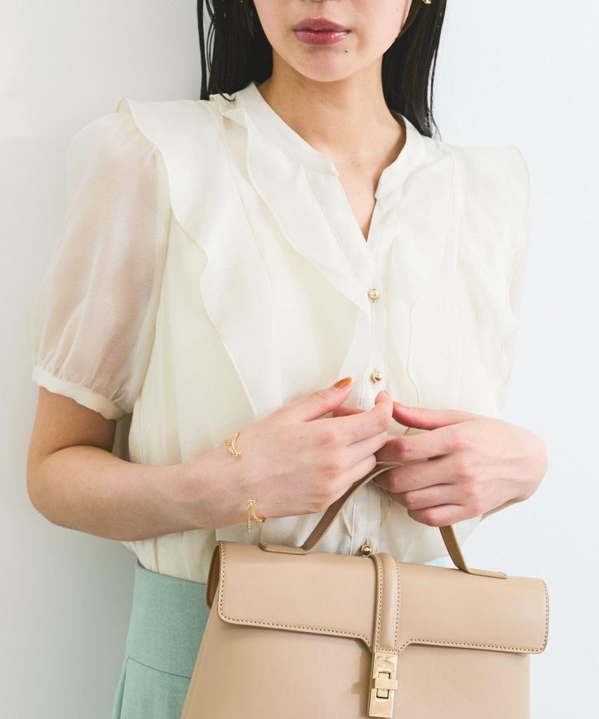 Блузка Прозрачная с оборками Короткий рукав Блузка для Натурального [BIS] [Стирка] Женщины, (16)