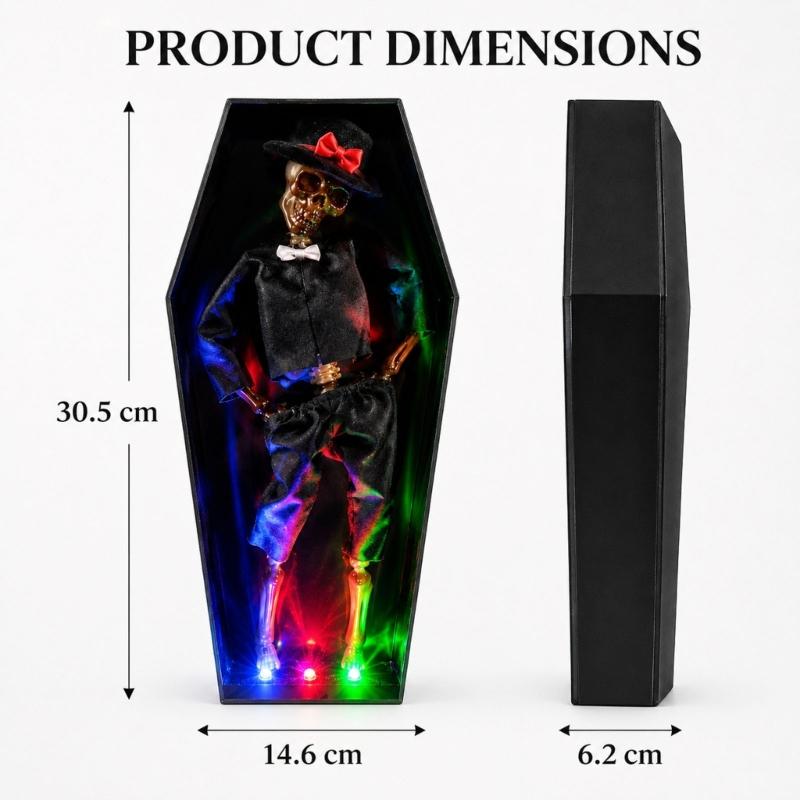 Halloween Coffin Figure Display with Animated Action, Interior Light and Sound for Party Styling and Evening Scenes