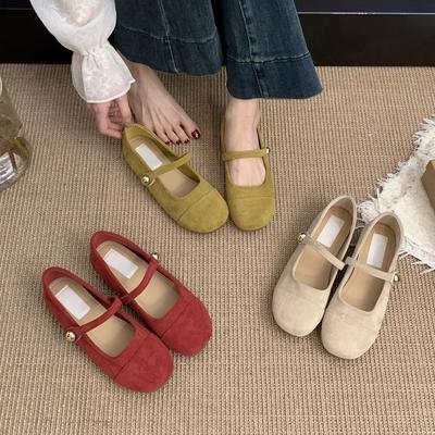 Ранневесенние одинарные туфли женские новые ретро нежные фея замшевые красные туфли Мэри Джейн на плоской подошве туфли-бини