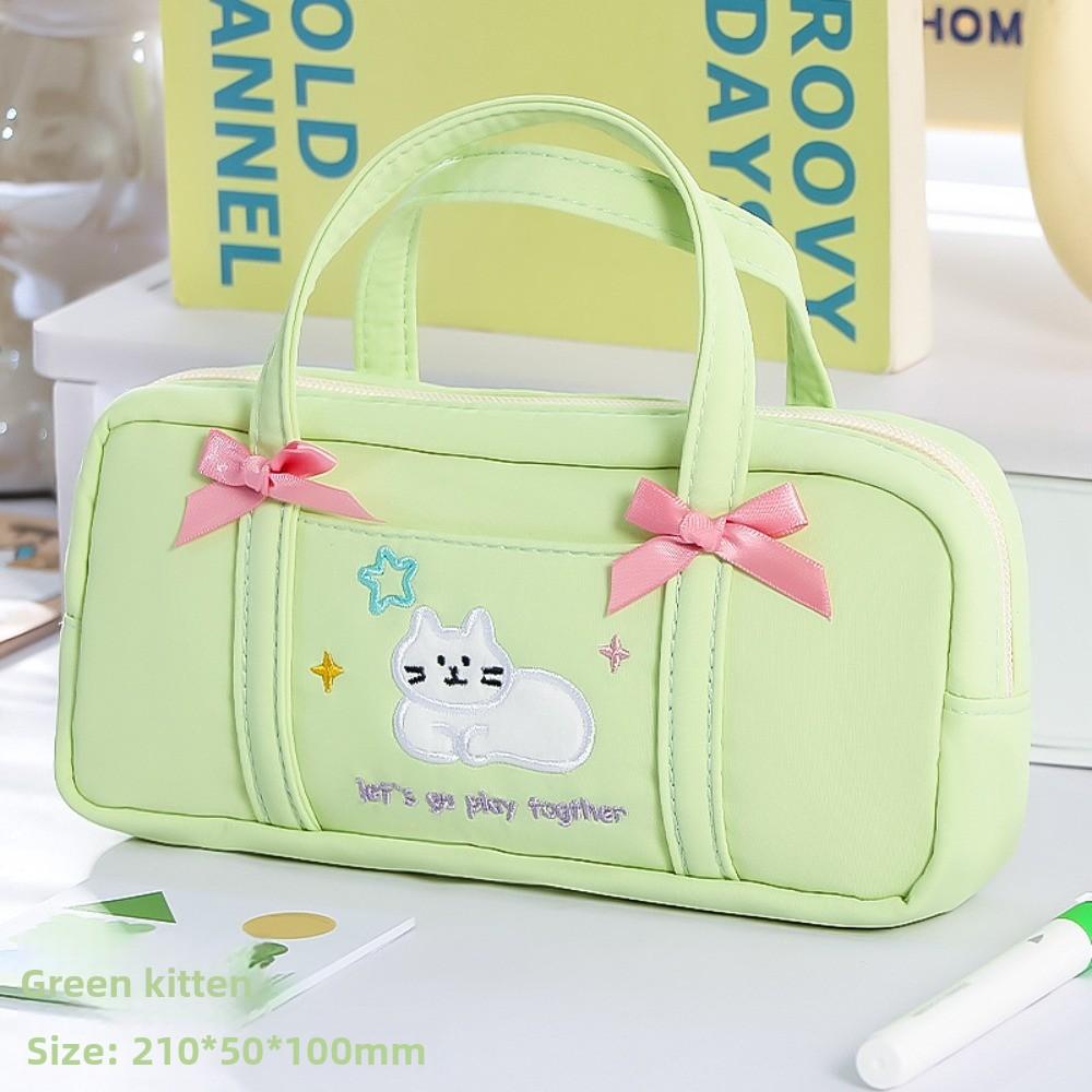 Large Capacity Korean Stationery Bag Embroidery Handheld Pencil Bag Cat Pen Storage Bag Children
