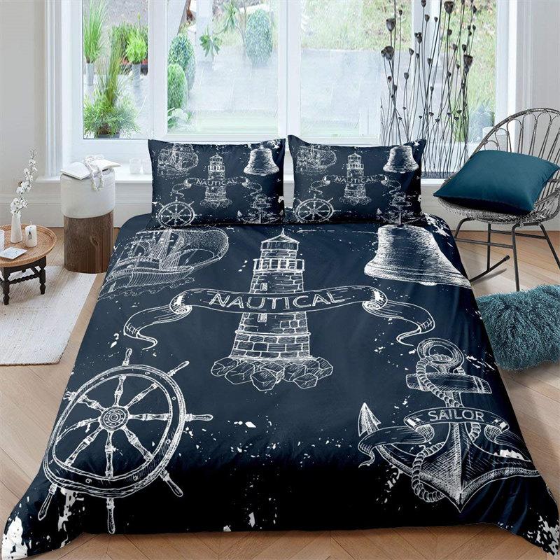 Vintage Pirate Sailboat Duvet Cover Nautical Ocean Theme Bedding Set Microfiber Diablo Style Comforter Cover King For Boys Teens