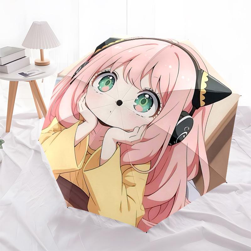 1 шт. Наушники с ушками кошки в стиле Neko Girl с желтой курткой, автоматический складной зонт - Идеально для любителей аниме, путешественников, для повседневного использования и в качестве подарка