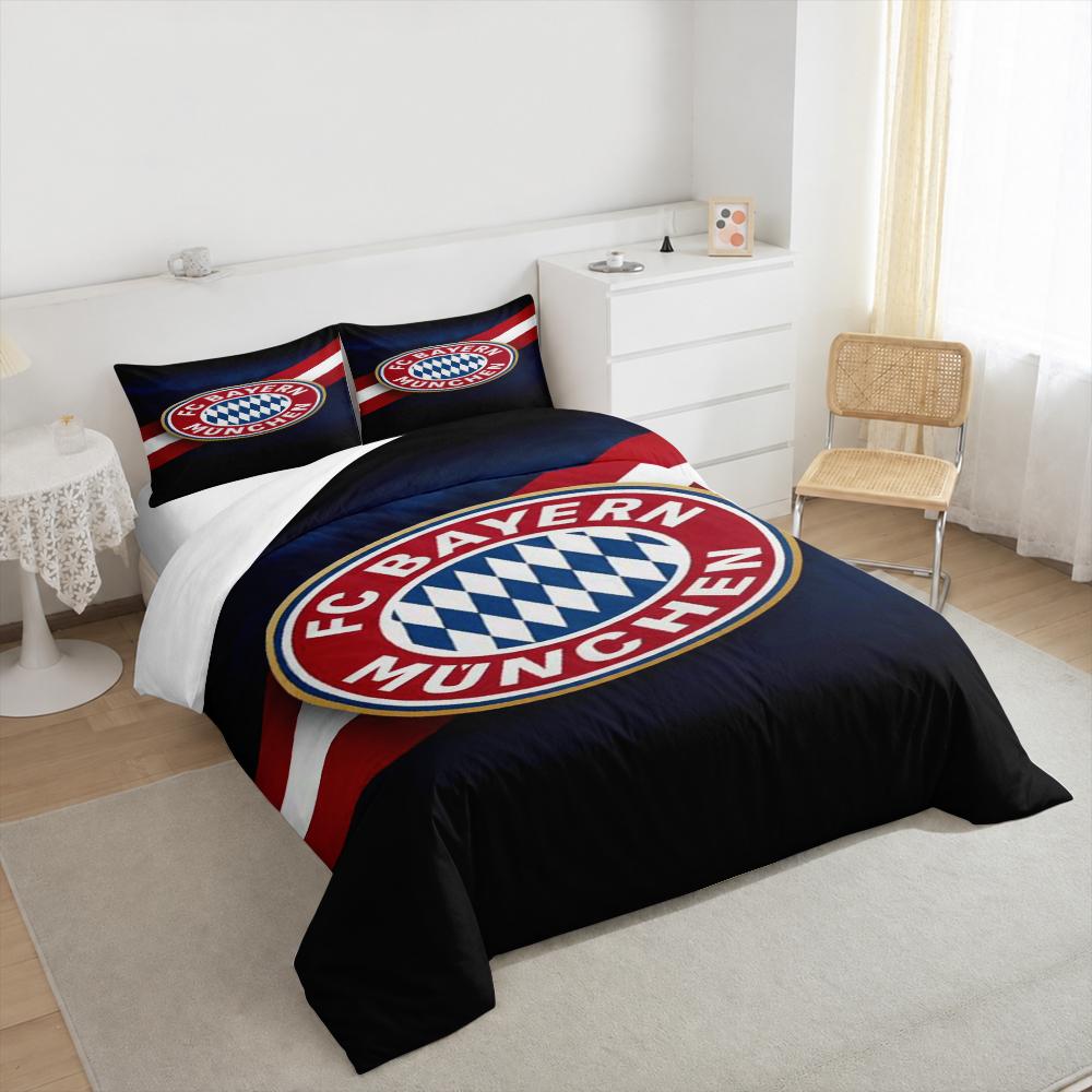 FC Bayern Munich Emblem Bedding set (1 duvet cover, 2 pillowcases, duvet not included), Dark Navy Red Diagonal Stripe Art Print