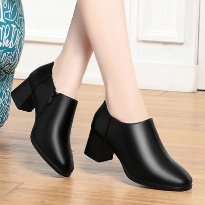 Модная повседневная обувь на весну и осень, одинарная обувь, глубокий каблук, женская обувь, женская кожаная обувь, квадратный носок