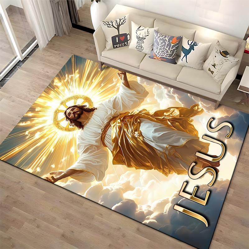 Radiant Jesus Image Non-slip Rug for Home suitable for living room and bedroom sofas.