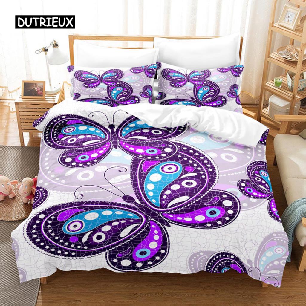Butterfly Duvet Cover Set Microfiber Flying Golden Butterfly Printed Bedding Set Dreamy Night Butterfly Double Queen King Size